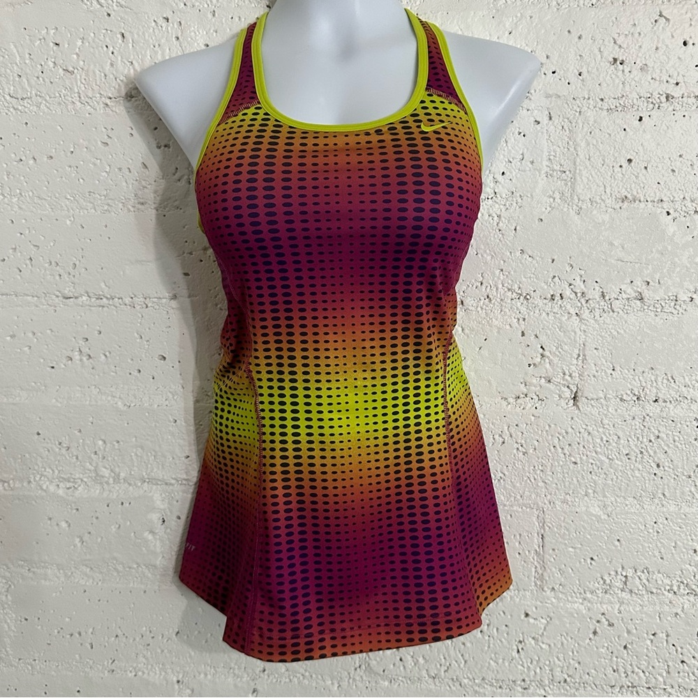 Nike Athletic Tank Top S Pink Orange Built in Sports Bra Dri-Fit Racerback K7